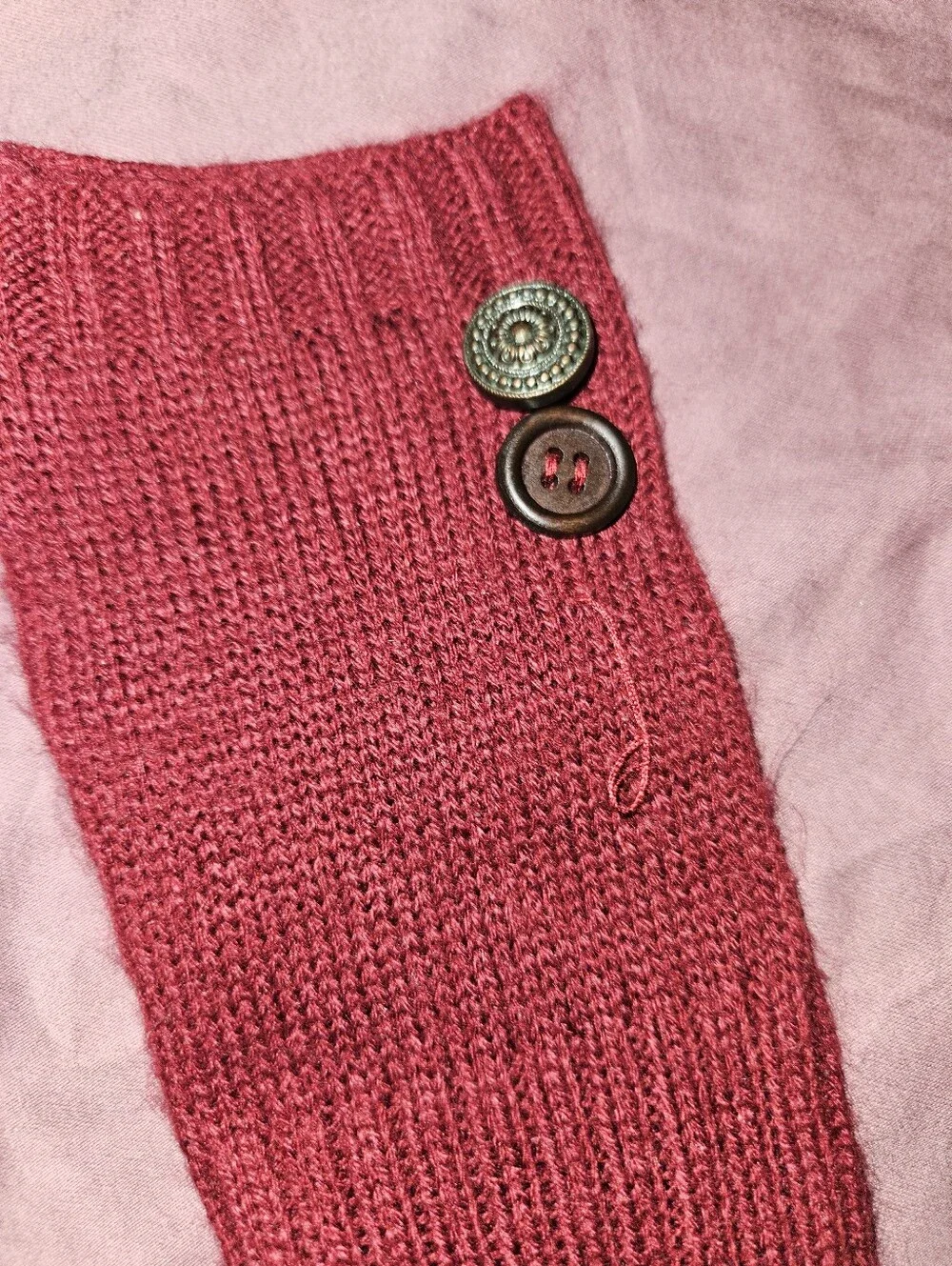 Claire's Burgundy Knit Arm Warmers Fingerless Gloves with Thumb Holes – One Size